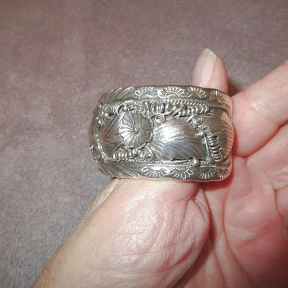 Vtg Navajo Sterling Silver Turquoise Coral Cuff Bracelet Signed Southwestern 78g